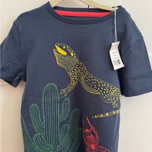 Mini Boden Navy T-Shirt with Lizard and Cactus Design
